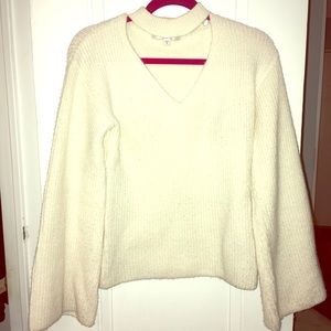 Guess cream bell sleeve choker neck sweater